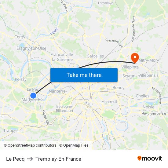 Le Pecq to Tremblay-En-France map