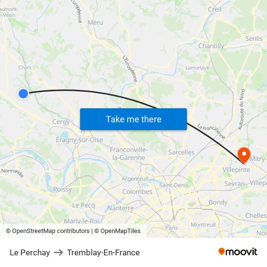 Le Perchay to Tremblay-En-France map