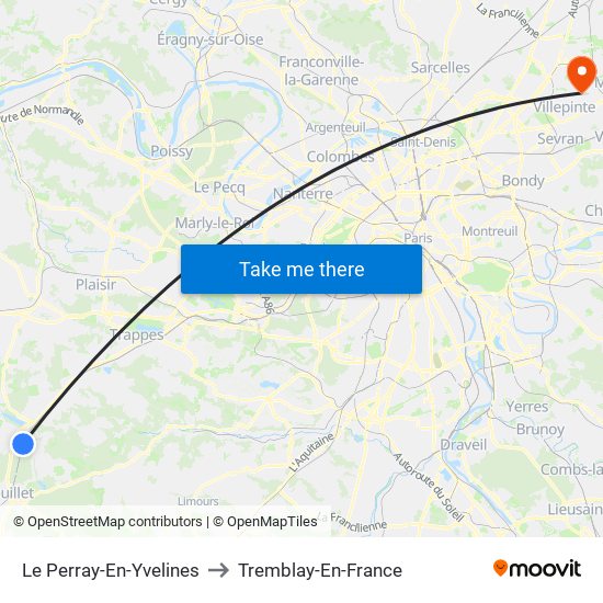 Le Perray-En-Yvelines to Tremblay-En-France map
