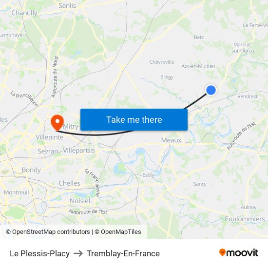 Le Plessis-Placy to Tremblay-En-France map