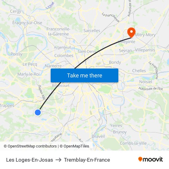Les Loges-En-Josas to Tremblay-En-France map