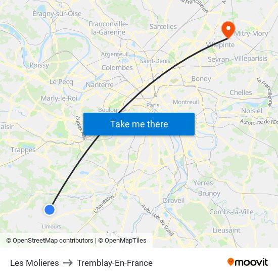 Les Molieres to Tremblay-En-France map