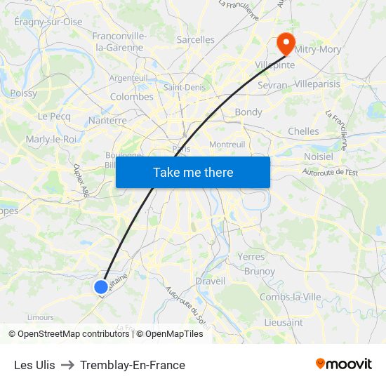 Les Ulis to Tremblay-En-France map