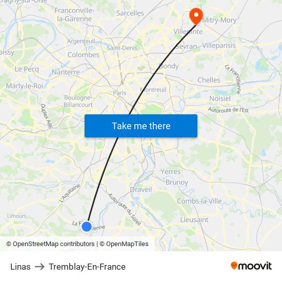 Linas to Tremblay-En-France map