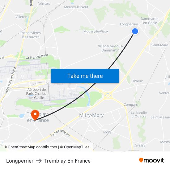 Longperrier to Tremblay-En-France map