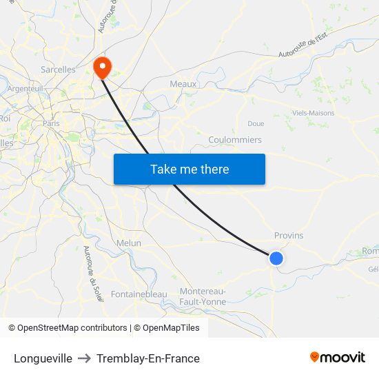 Longueville to Tremblay-En-France map