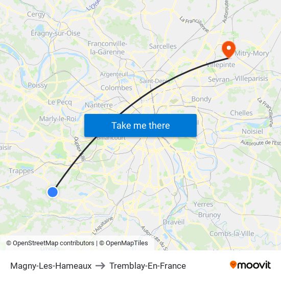 Magny-Les-Hameaux to Tremblay-En-France map