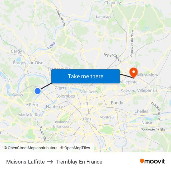 Maisons-Laffitte to Tremblay-En-France map