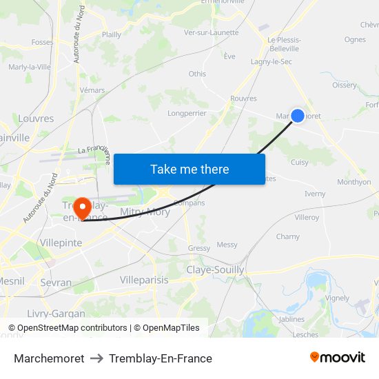 Marchemoret to Tremblay-En-France map