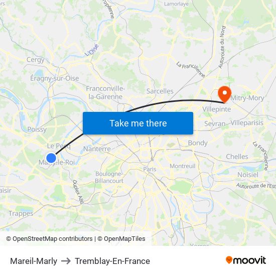 Mareil-Marly to Tremblay-En-France map