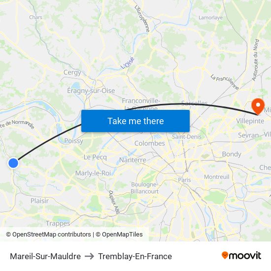Mareil-Sur-Mauldre to Tremblay-En-France map