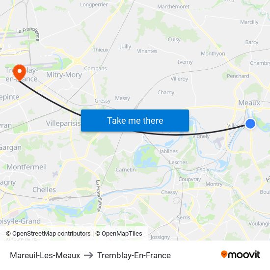 Mareuil-Les-Meaux to Tremblay-En-France map