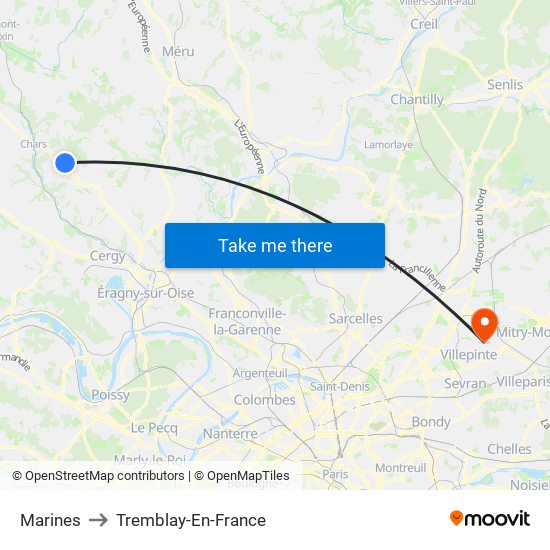 Marines to Tremblay-En-France map