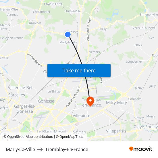 Marly-La-Ville to Tremblay-En-France map