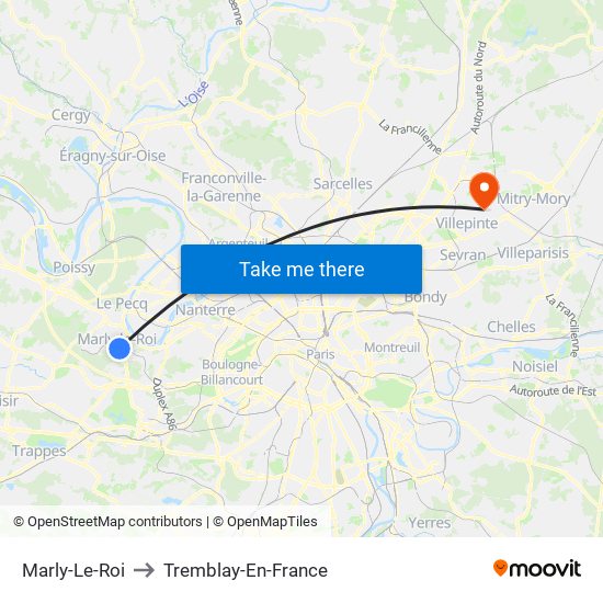 Marly-Le-Roi to Tremblay-En-France map