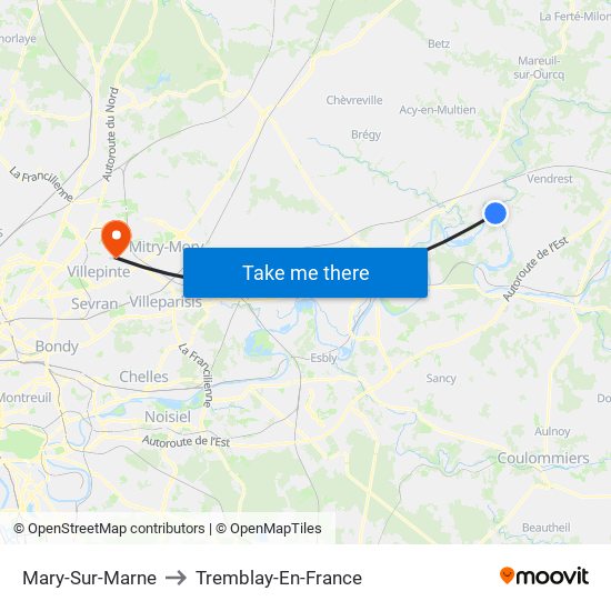 Mary-Sur-Marne to Tremblay-En-France map