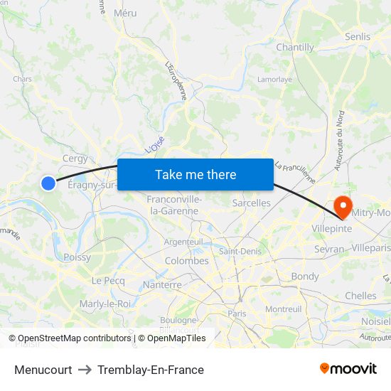 Menucourt to Tremblay-En-France map