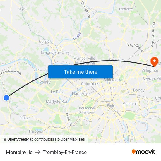 Montainville to Tremblay-En-France map