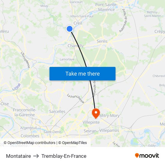 Montataire to Tremblay-En-France map