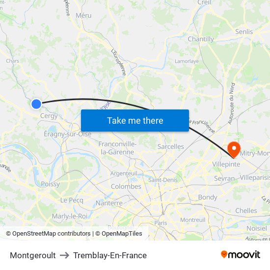 Montgeroult to Tremblay-En-France map