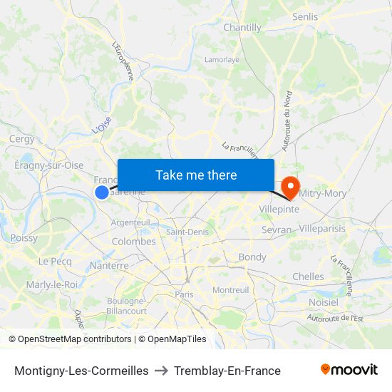 Montigny-Les-Cormeilles to Tremblay-En-France map