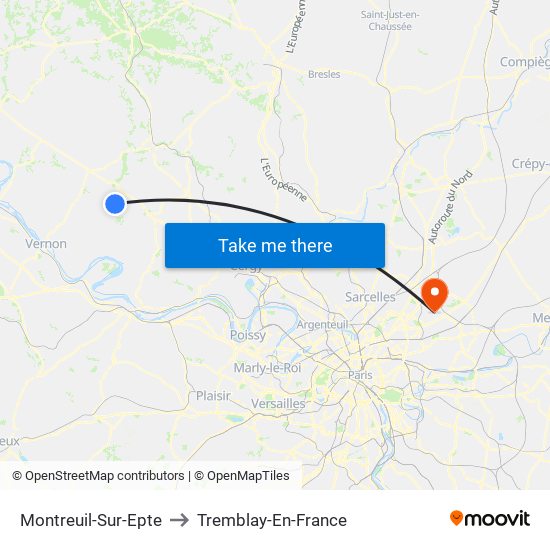 Montreuil-Sur-Epte to Tremblay-En-France map