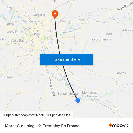 Moret-Sur-Loing to Tremblay-En-France map