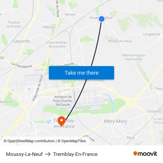 Moussy-Le-Neuf to Tremblay-En-France map