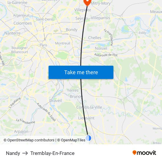 Nandy to Tremblay-En-France map