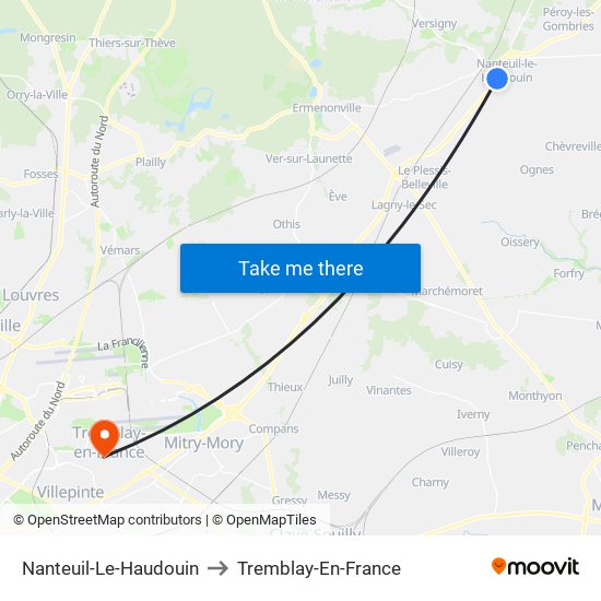Nanteuil-Le-Haudouin to Tremblay-En-France map