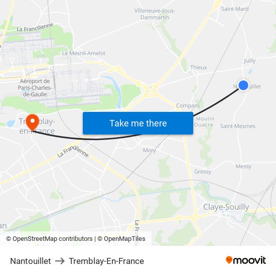 Nantouillet to Tremblay-En-France map