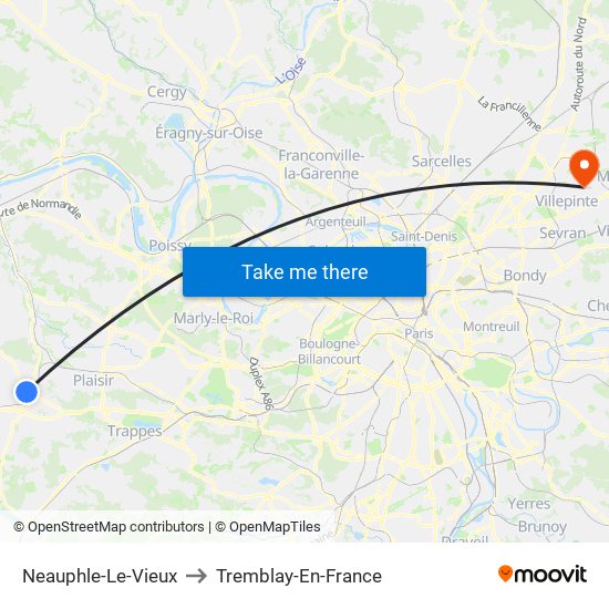 Neauphle-Le-Vieux to Tremblay-En-France map