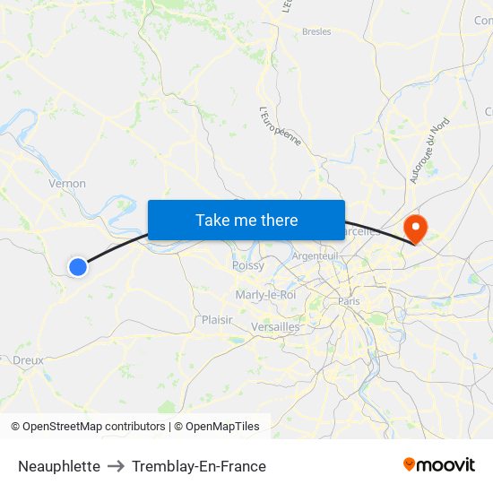 Neauphlette to Tremblay-En-France map