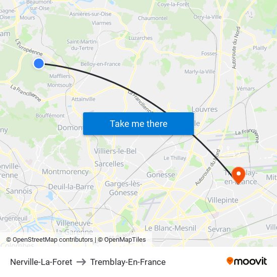 Nerville-La-Foret to Tremblay-En-France map