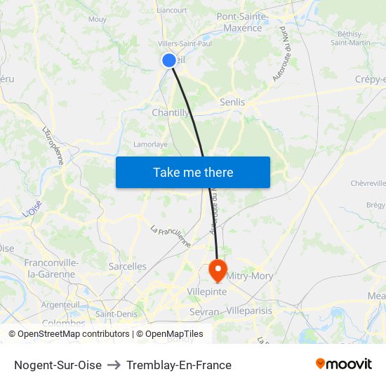 Nogent-Sur-Oise to Tremblay-En-France map