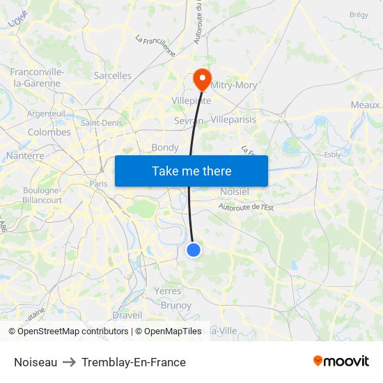 Noiseau to Tremblay-En-France map