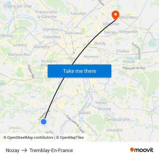 Nozay to Tremblay-En-France map