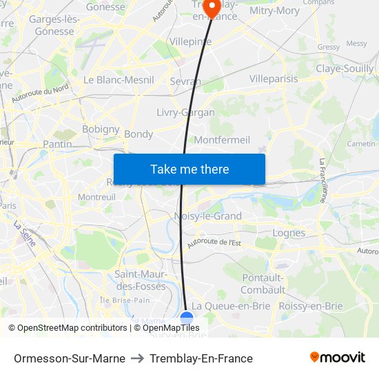 Ormesson-Sur-Marne to Tremblay-En-France map