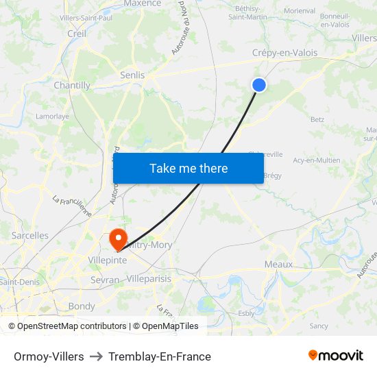 Ormoy-Villers to Tremblay-En-France map