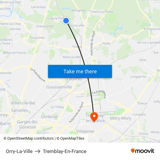 Orry-La-Ville to Tremblay-En-France map