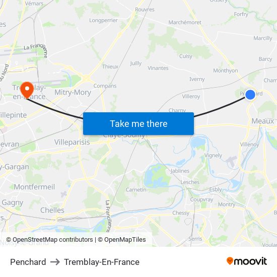 Penchard to Tremblay-En-France map