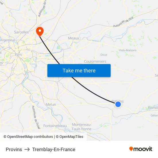 Provins to Tremblay-En-France map