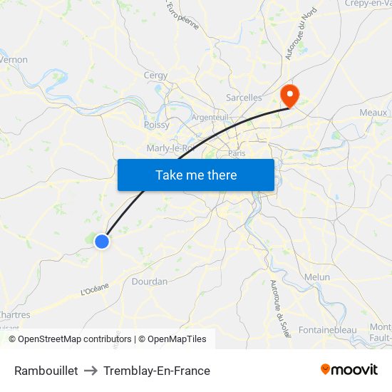 Rambouillet to Tremblay-En-France map