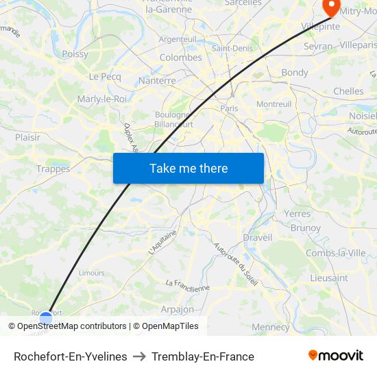 Rochefort-En-Yvelines to Tremblay-En-France map