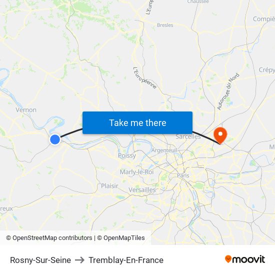 Rosny-Sur-Seine to Tremblay-En-France map
