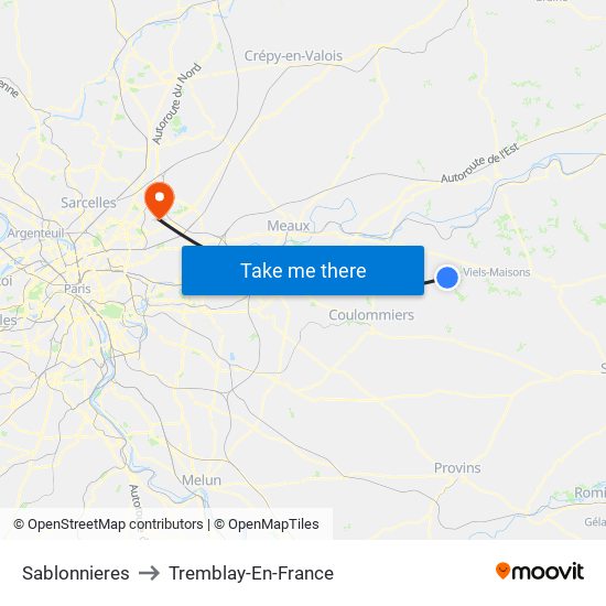 Sablonnieres to Tremblay-En-France map