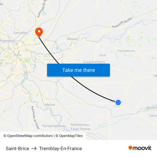 Saint-Brice to Tremblay-En-France map