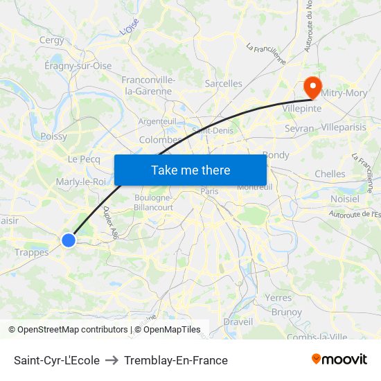 Saint-Cyr-L'Ecole to Tremblay-En-France map