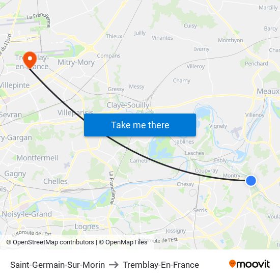 Saint-Germain-Sur-Morin to Tremblay-En-France map