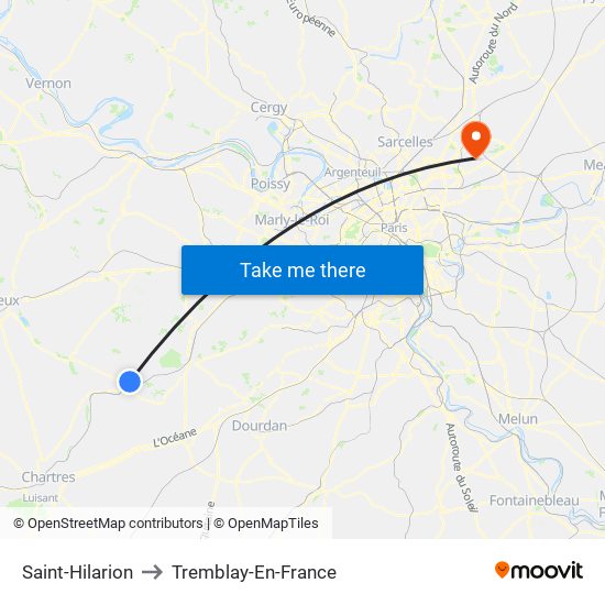 Saint-Hilarion to Tremblay-En-France map